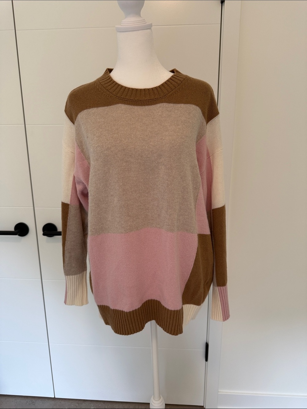 MARELLA Pink, Brown and Cream Colorblock Crewneck Sweater